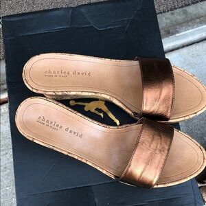 Charles David Metallic Brown Slide Sandals